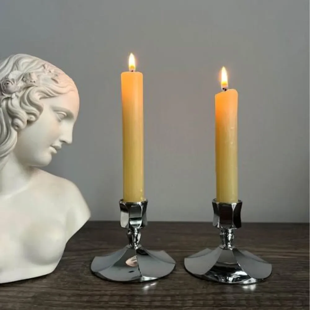 Pair of Vintage Silver-colored Metal Candle Holders